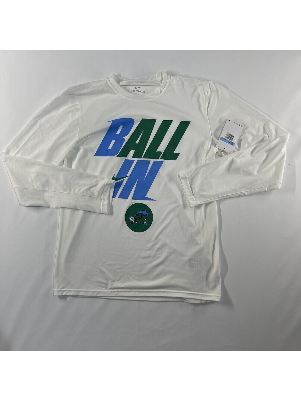 Tulane Green Wave Nike Sz M Long Sleeve Shirt Dri-Fit Mens White University Flaw